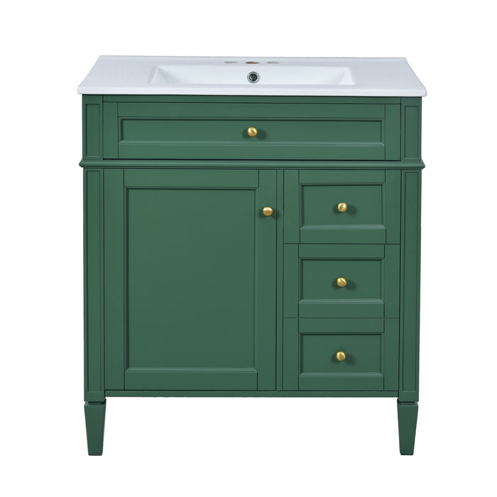 Bathroom Vanity With Top Sink, 2 Doors And 3 Drawers, Freestanding Set With Mirror Cabinet