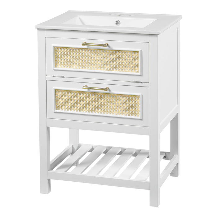 Modern Bathroom Vanity With Integrated Sink, Cabinet With 1 Deep Drawer And 1 Tip-Out Drawer