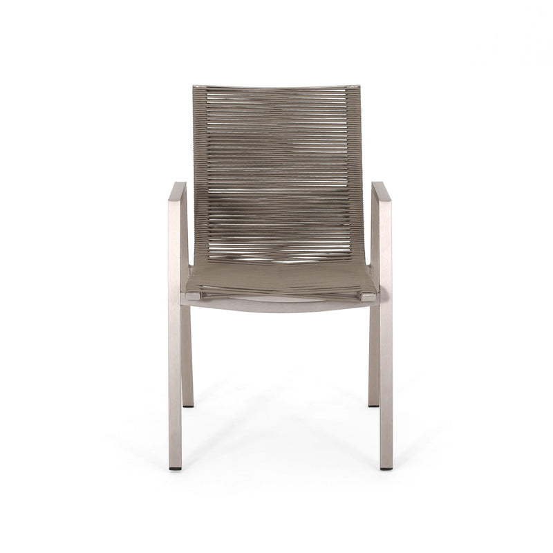 Outdoor Modern Aluminum Dining Chair Set With Rope Sea (Set of 2)