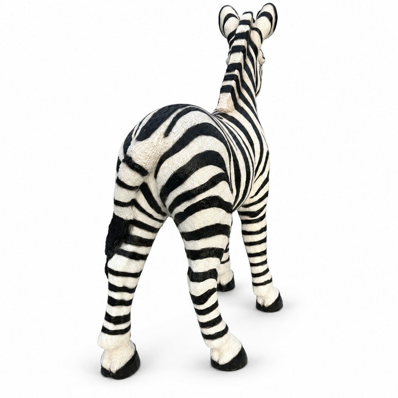 Standing Zebra Garden Statue, Animal Sculpture With 2 Ground Stakes For Outdoor Decor - Black White