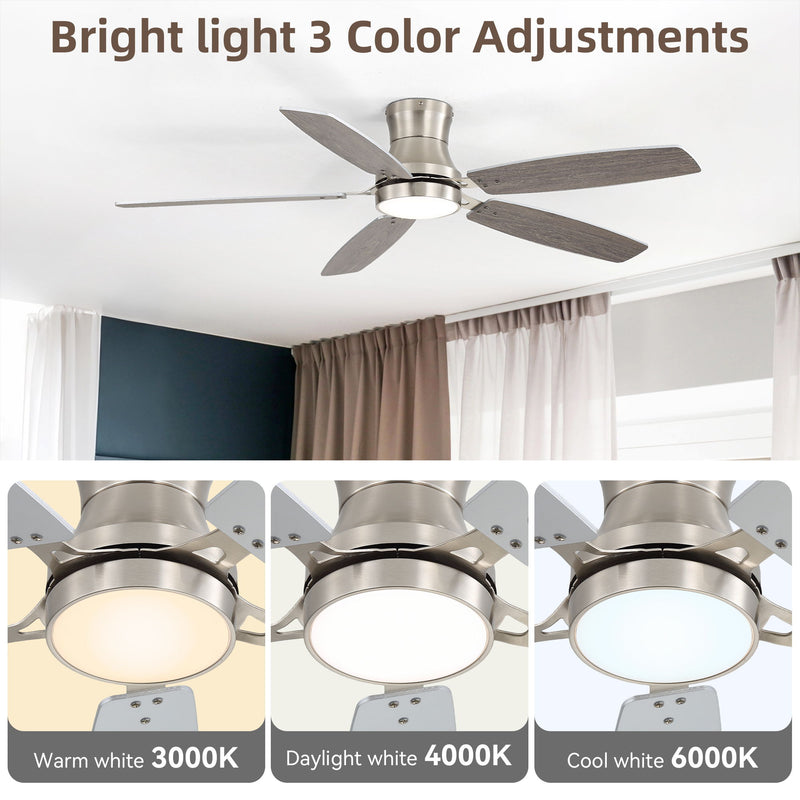 42" Low Profile Ceiling Fan With Light, 18W Dimmable LED, Reversible DC Motor, Quiet Operation, 5 Blades, Remote Included - Silver