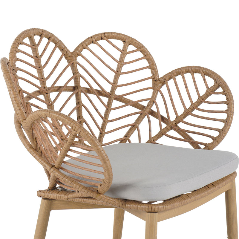 Kirk - Outdoor Wicker Peacock Shape Papasan Style Chair, Teak Finished Leg (Set of 2) - Beige / Light Brown / Light Teak