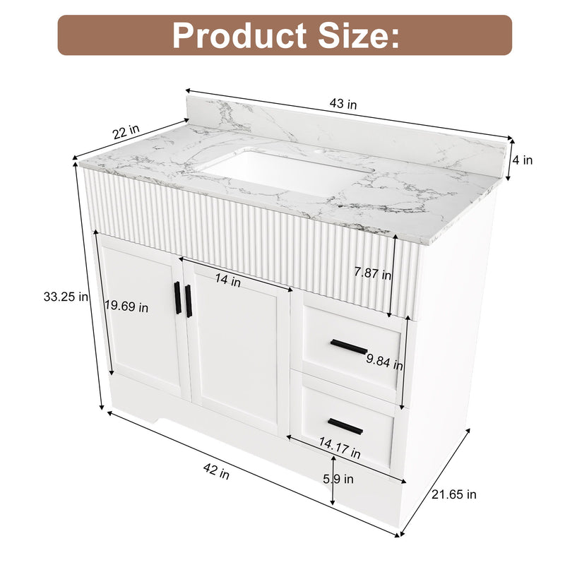Bathroom Vanity Set, Fluted Cabinet, Soft Close Doors & Drawers, Sink Included - White