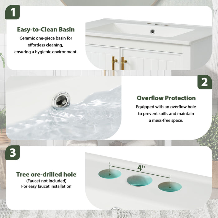 Elegant Bathroom Vanity With Ceramic Sink And Versatile Storage