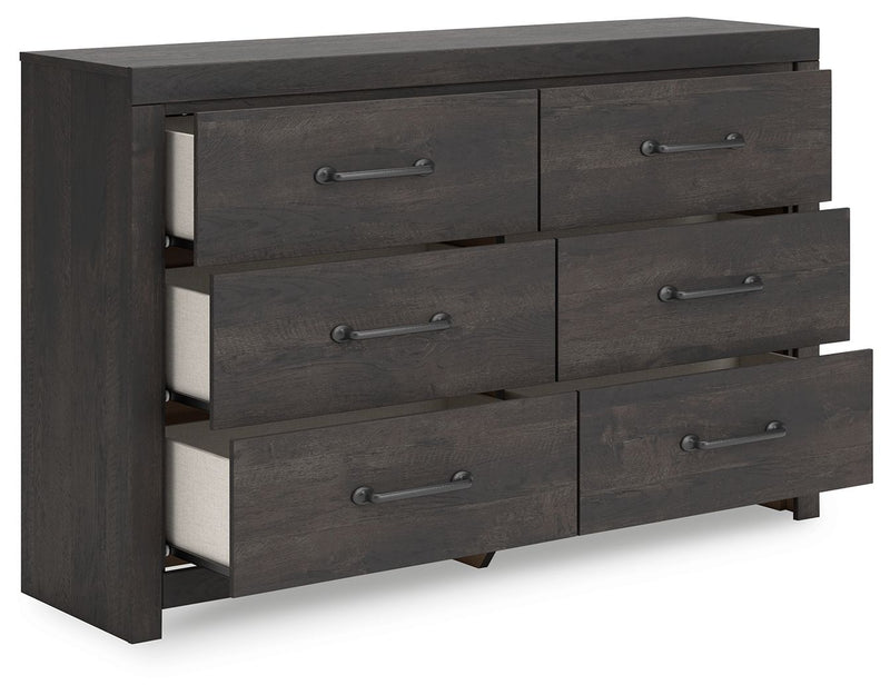 Hollivern - Six Drawer Dresser - Dark Gray