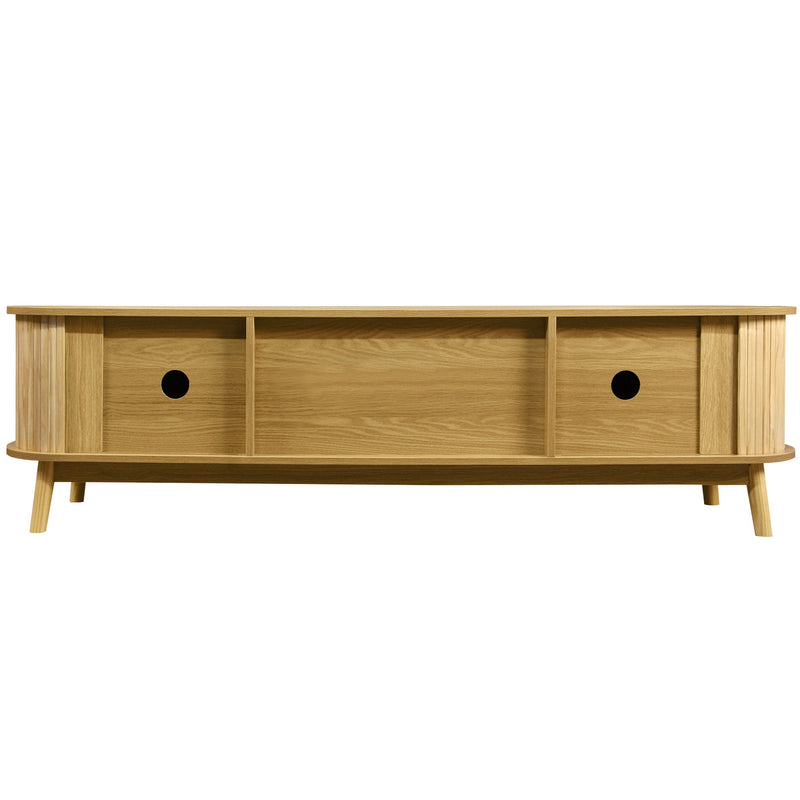 Rattan TV Stand For Tvs Up To 75'', Modern Farmhouse Media Console, Entertainment Center With Legs, TV Cabinet For Living Room, Home Theatre - Natural Wood