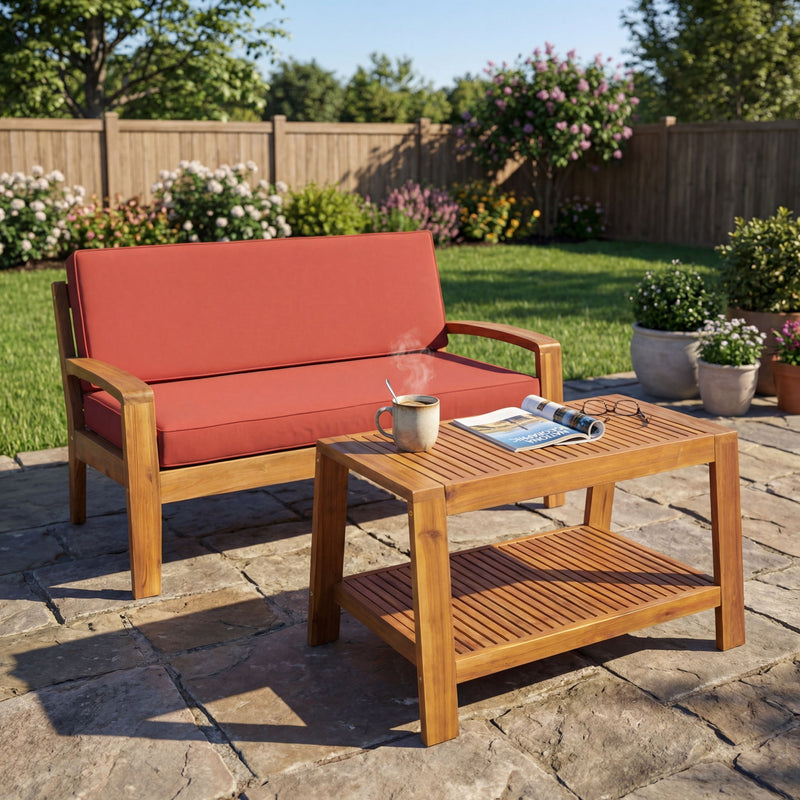 2 Piece Outdoor Conversation Set (Loveseat & Coffee Table With Water-Resistant Cushions)