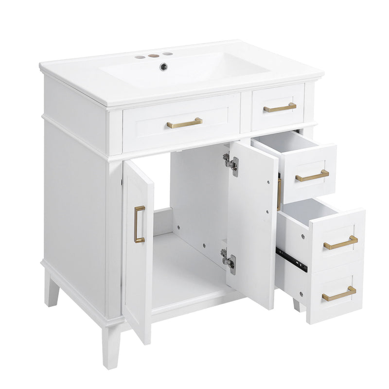 Modern Bathroom Vanity With Ceramic Sink, Soft Close Storage Cabinet