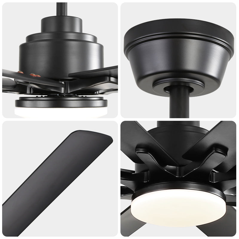 Smart Ceiling Fan With 8 Blades, Voice Remote Control, 6 Wind Speeds, Reversible DC Motor, 3 Color Lighting - Black