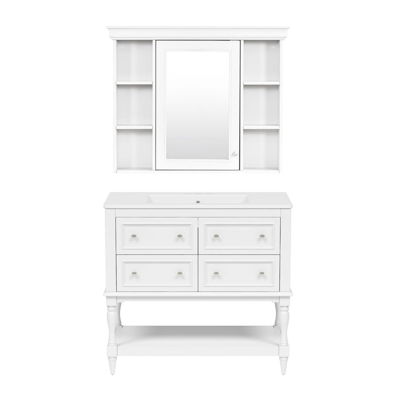 Bathroom Vanity With Medicine Cabinet, Storage Cabinet With 4 Drawers, Adjustable Shelf Mirror