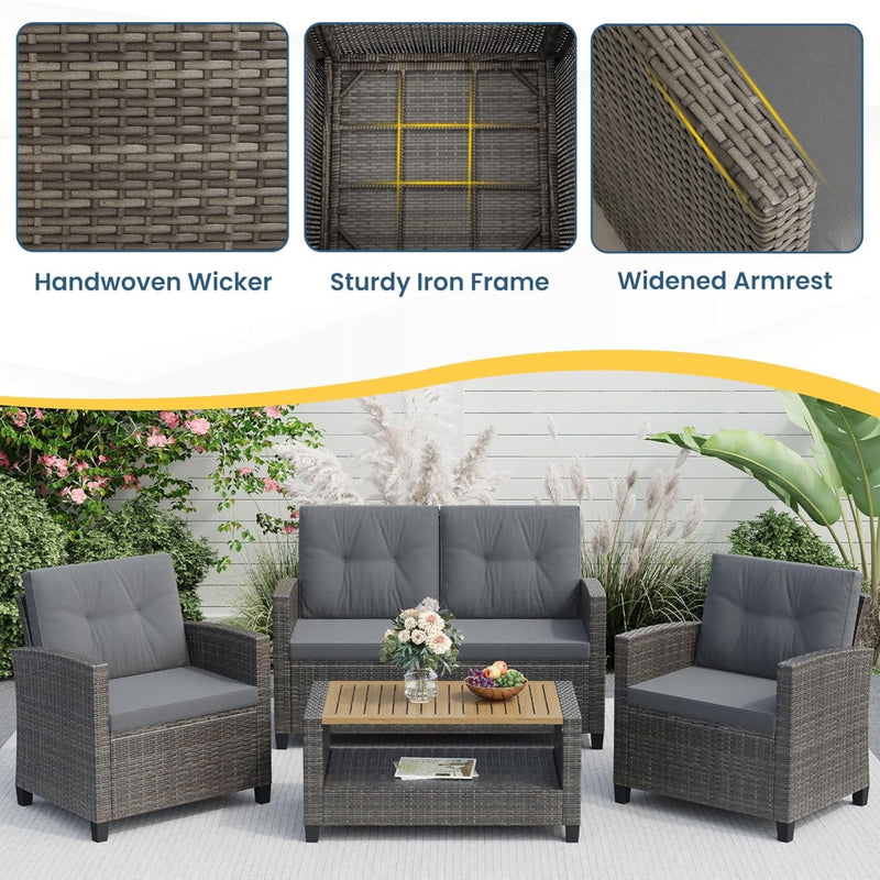 Modern All-Weather Patio Set With Cushions And Table