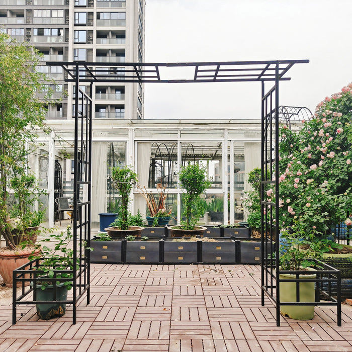 Garden Arch With Adjustable & Climbing Plants Support - Black
