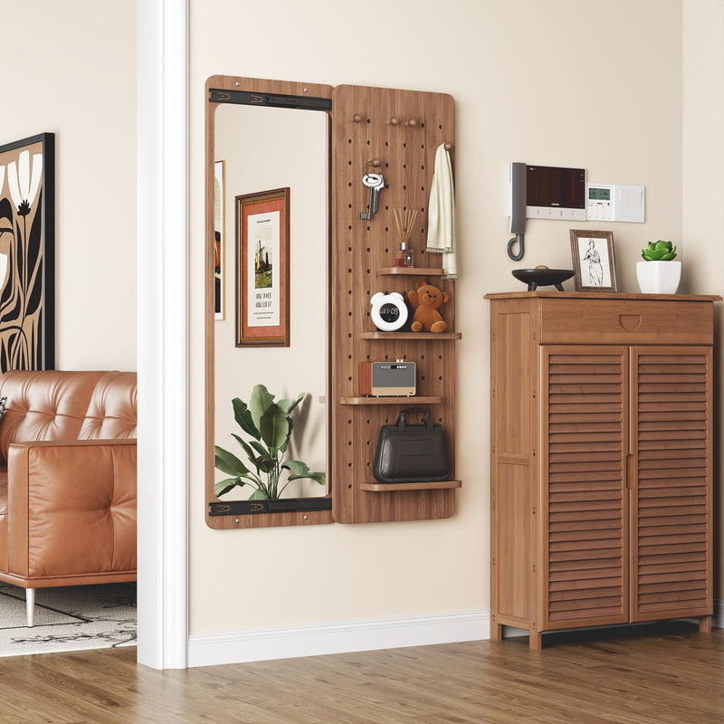 Wall Mounted Full Length Mirror With Shelf And Hook