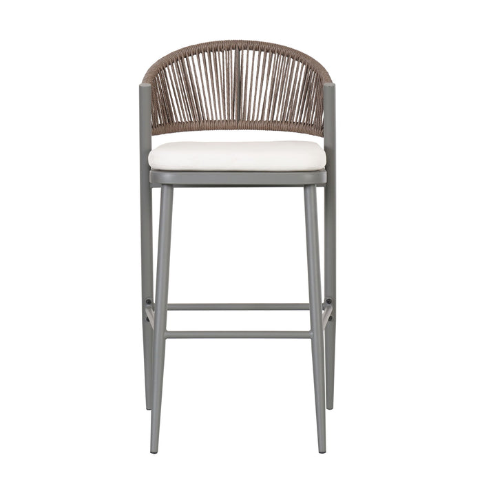 Outdoor Bar Height Metal Frame Counter Stools With Scallop Shaped Backrest & Water Resistant Cushions