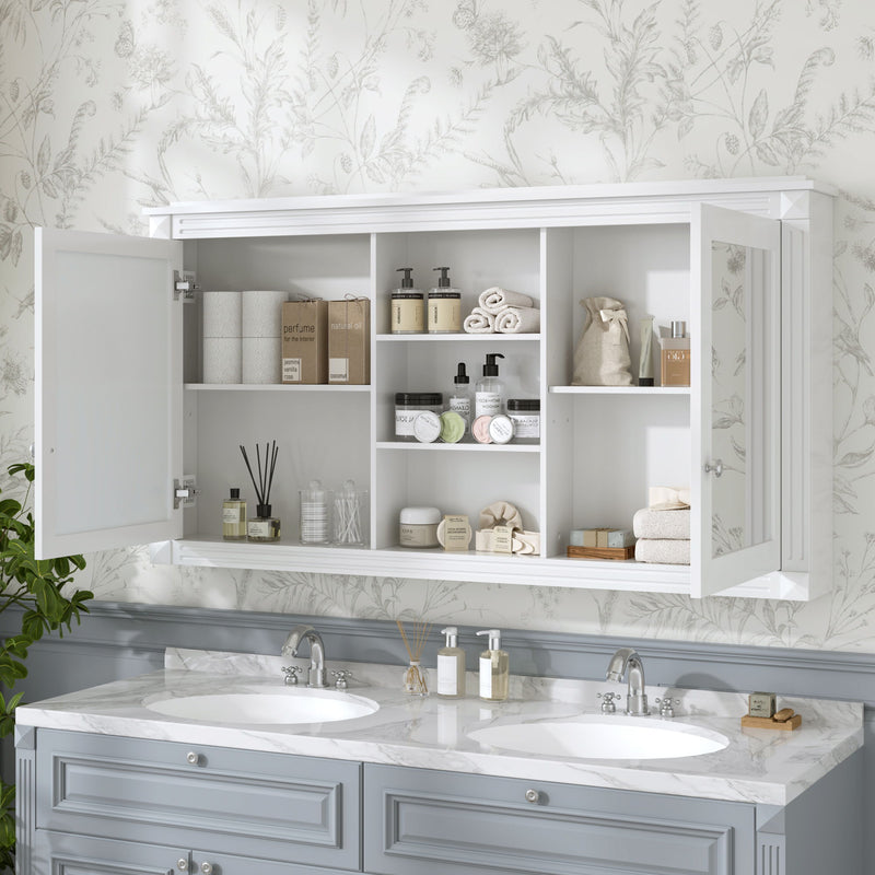 Modern Wall-Mount 2 In 1 Mirror Cabinet With Adjustable Shelves, Soft-Closing Hinges