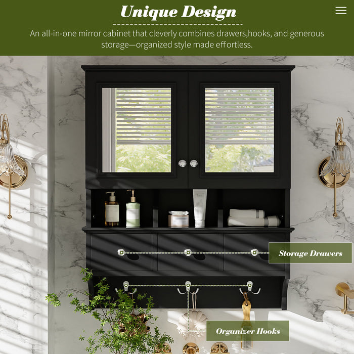 Modern Bathroom Mirror Cabinet With Drawers, Organizer Hooks, And High-Definition Mirrors