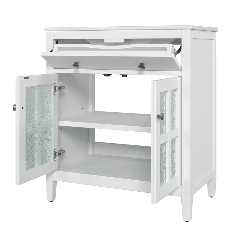Bathroom Vanity With Ceramic Sink, Adjustable Shelf & Tip Out Tray