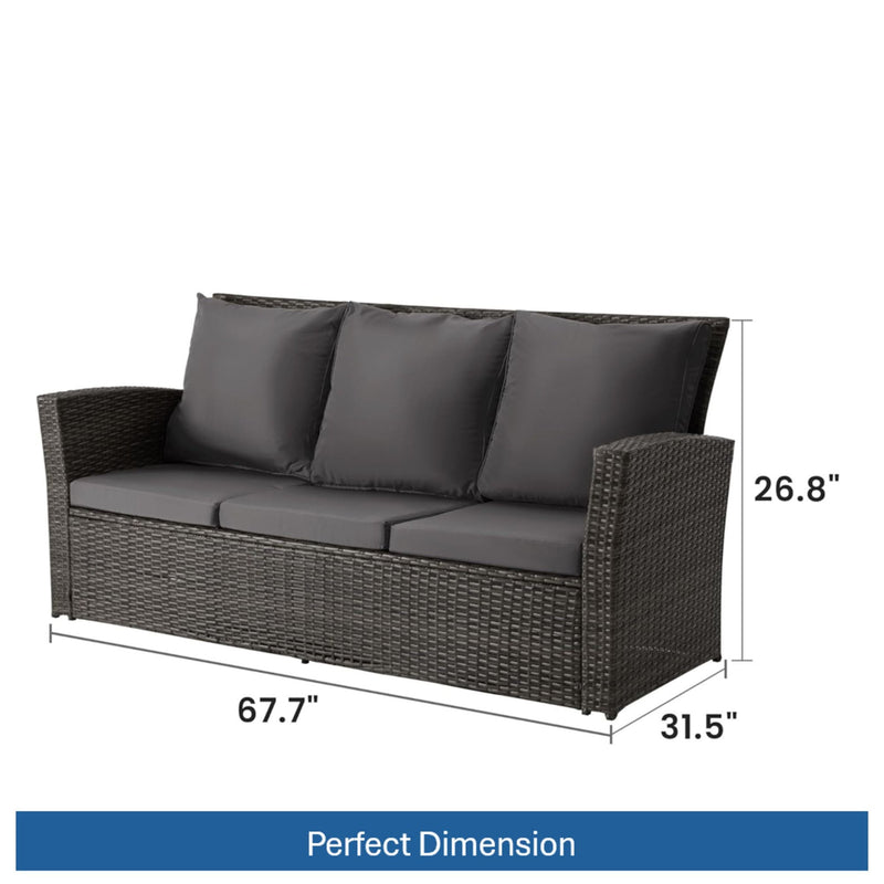 All-Weather Wicker 3 Seat Patio Sofa With Thick Cushions