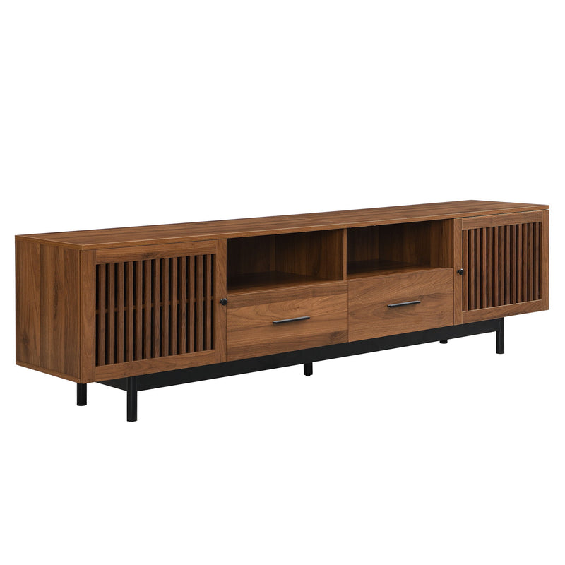 TV Stand, Media Console With 2 Drawers, Soft Closing Slatted Doors, Living Room Entertainment Center - Walnut