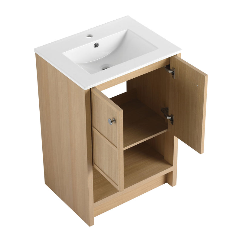 Modern Freestanding Bathroom Vanity With Ceramic Sink And Soft Closing Doors