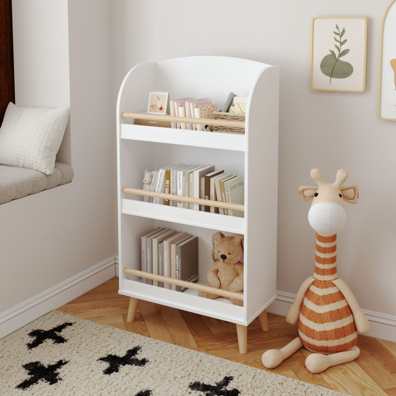 Bookshelf 3 Tier Book Organizer With Toy Storage - White