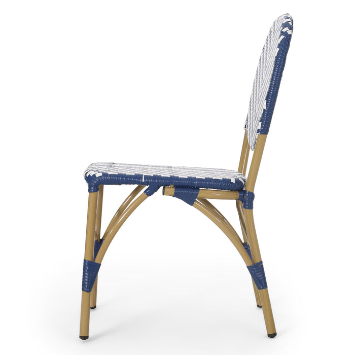 Outdoor Rattan And Aluminum French Armless Bistro Chairs Set - Navy Blue