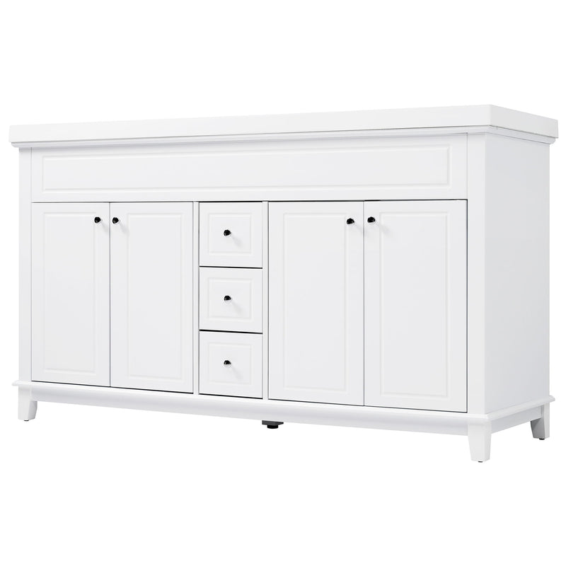 Bathroom Vanity With Double Sinks, 3 Drawers & 4 Doors, Soft Close, All Open Back Design - White
