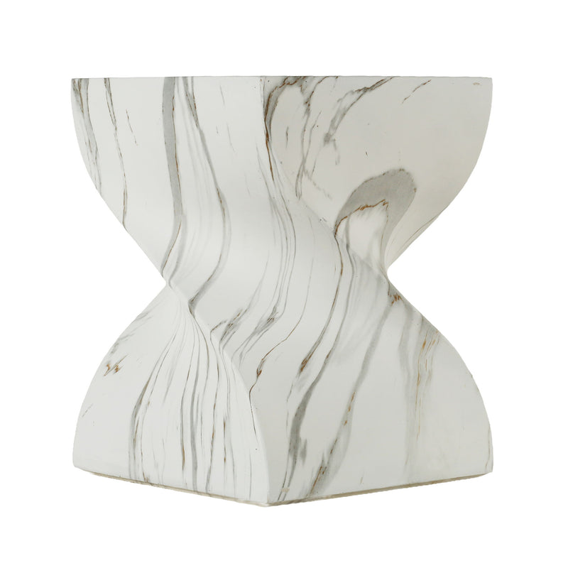Outdoor End Table, Round Side Table For Patio And Garden - Marble