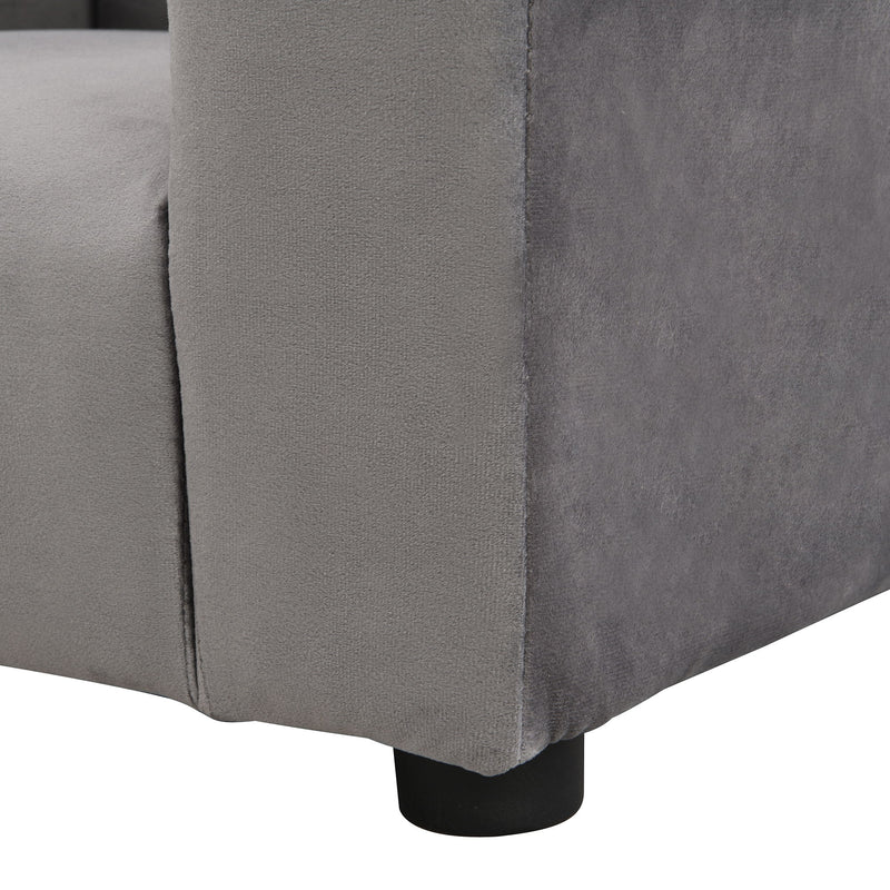 Kids Velvet Upholstered Chair With Ottoman For Comfortable Seating - Gray