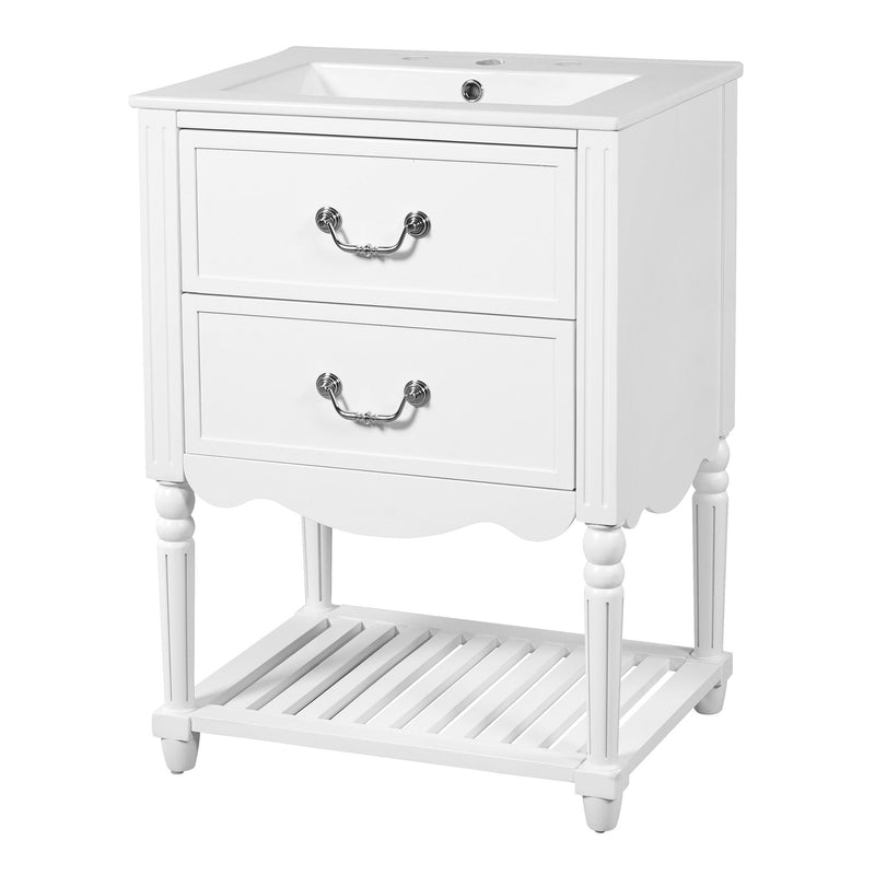Wave Design Bathroom Vanity With Sink, 2 Drawers And Open Shelf