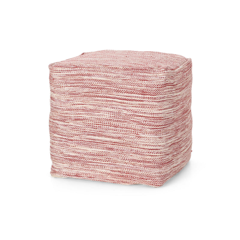 Enigma - Yarn And Cotton Square Pouf Ottoman With Polystyrene Beads - Red