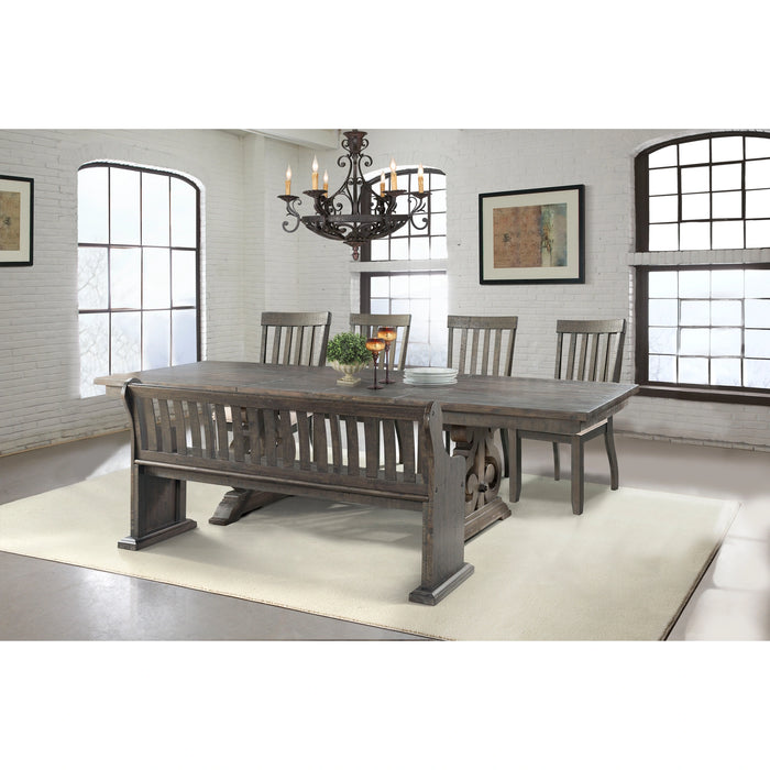 Stone Dining 6PC Set- Table, 4 Side Chairs, & Pew Bench