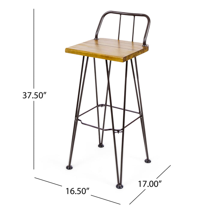 Dione Outdoor Industrial Acacia Wood Bar Set With Metal Frame And Slat Paneling - Brown
