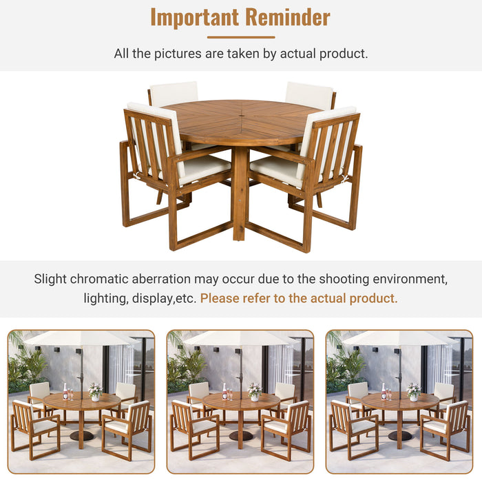 5 Piece Outdoor Patio Dining Set With 4 Armchairs And Table - Beige