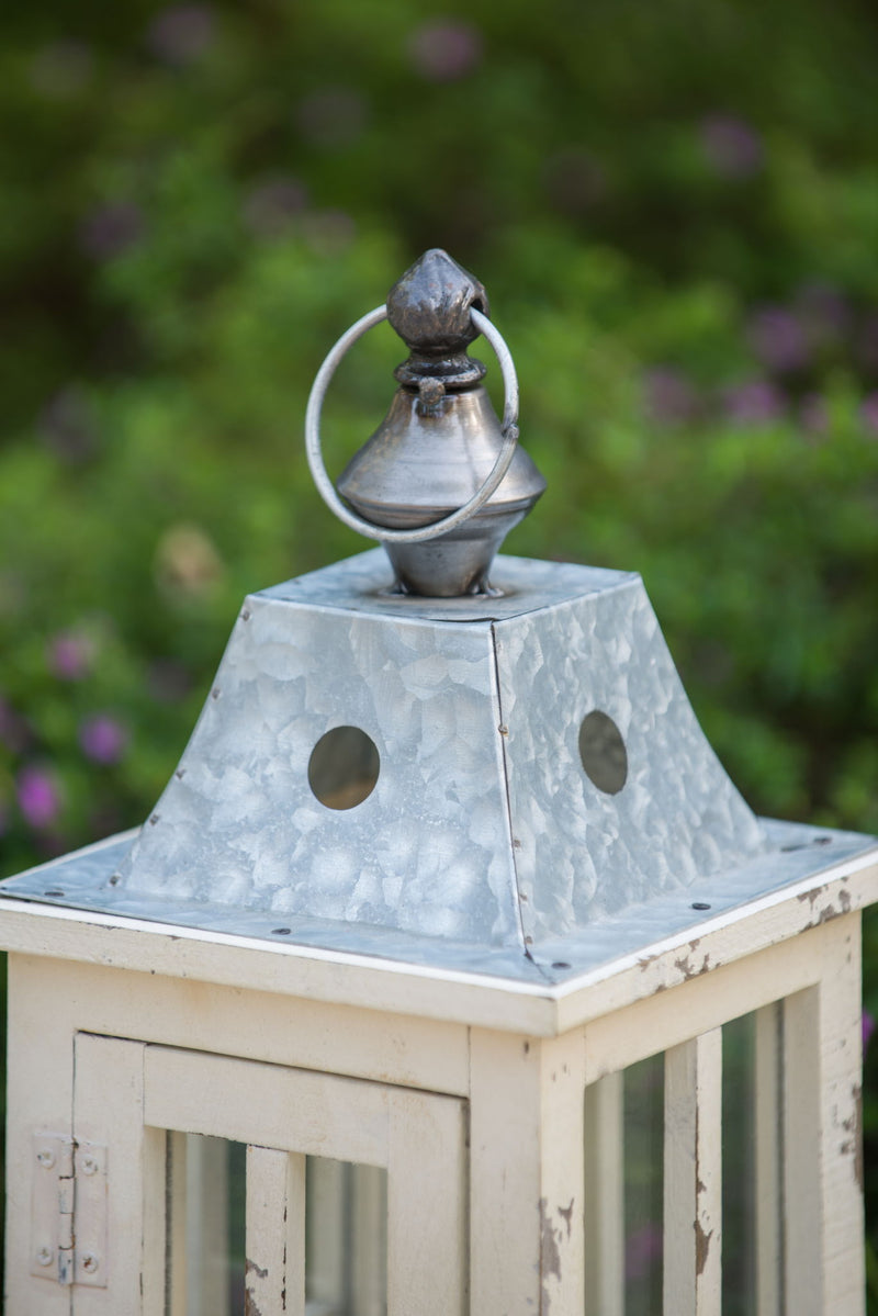 Wooden Candle Lantern Decorative, Hurricane Lantern Holder Decor For Indoor Outdoor, Home Garden - Ivory