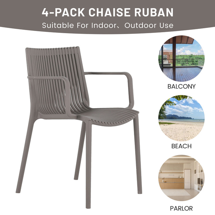 4 Modern Stackable Plastic Armchair Matched With Folding Square Table