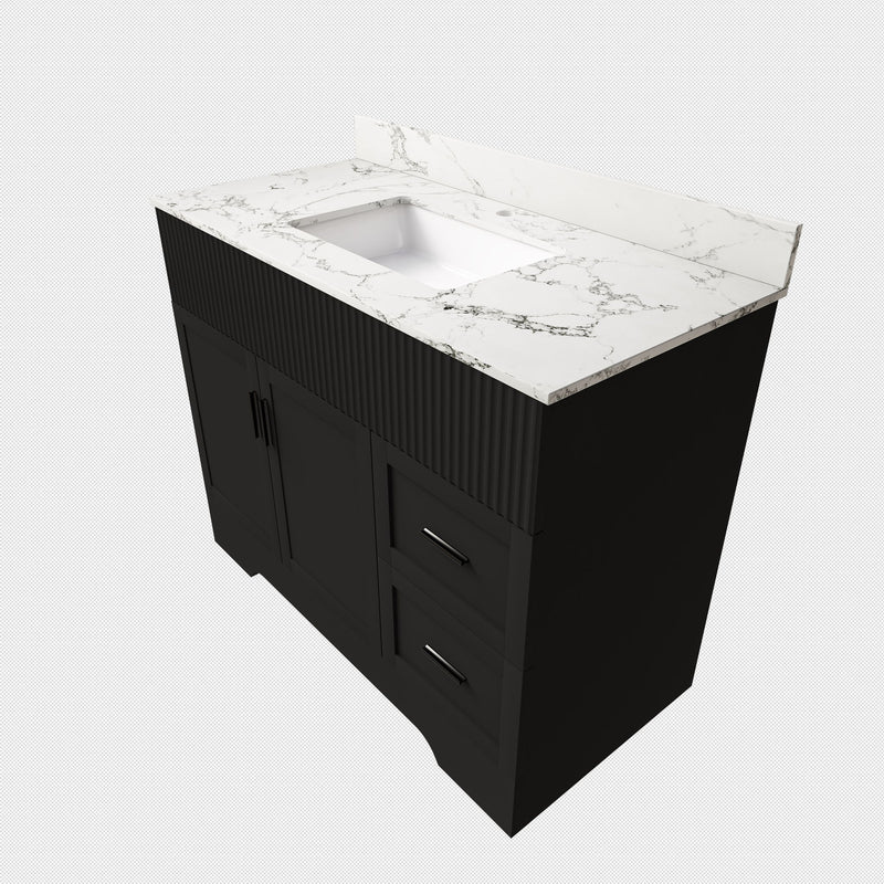 Bathroom Vanity Set, Fluted Cabinet, Soft Close Doors With Drawers, Single Faucet Hole, Sink Included - Black