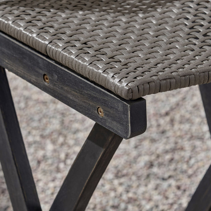 Outdoor Folding Acacia Wood Barstools With Rattan Backrest And Seat, (Set of 2) - Dark Gray