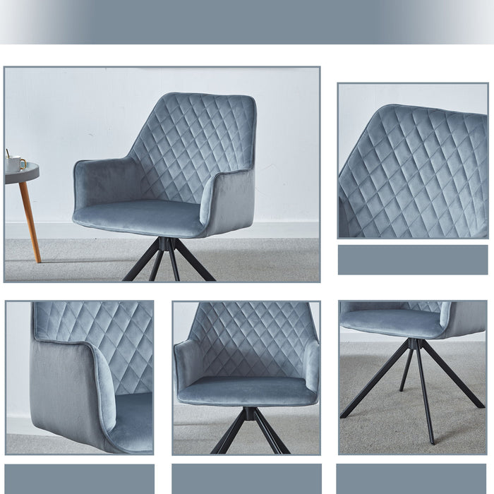 Modern Desk Chair No Wheel, Ergonomic Office Chair Home Office Upholstered Chair, Computer Chair For Bedroom, Reception Room, Living Room With Metal Legs - Blue