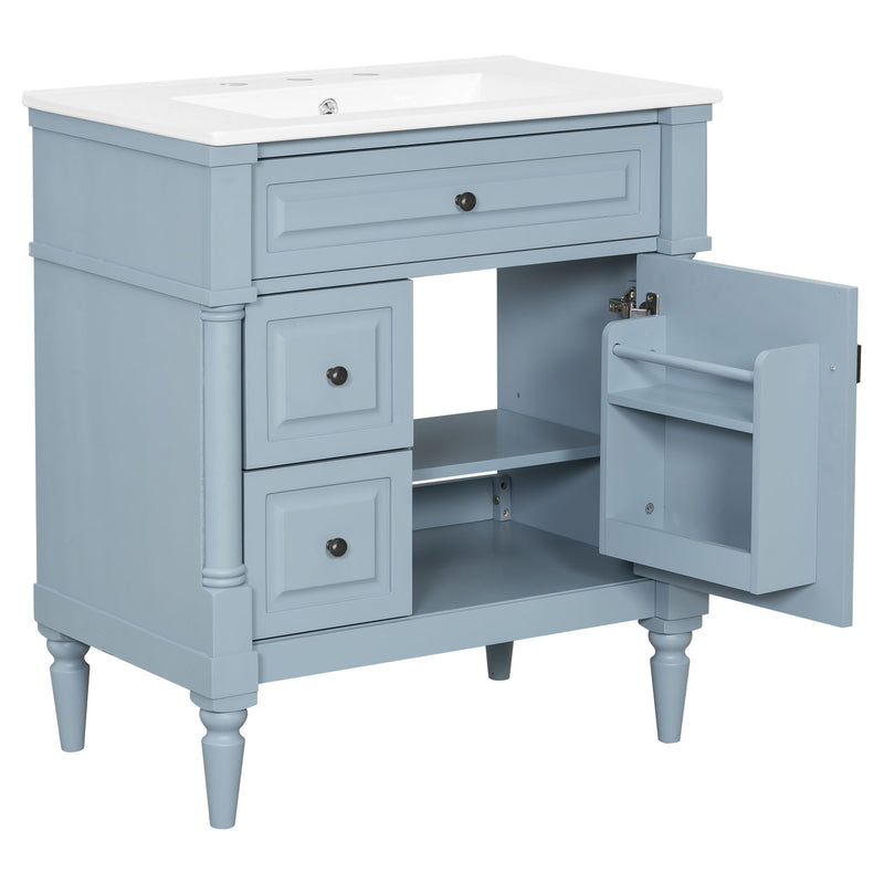 Modern Bathroom Vanity With Sink, Freestanding Cabinet With Flip Drawer & Adjustable Shelf