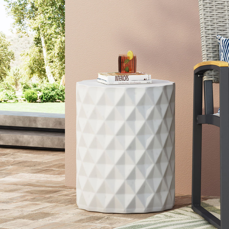 Outdoor Lightweight Concrete, Side Table - Antique White