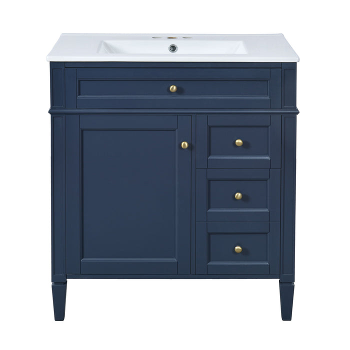Bathroom Vanity With Top Sink, 2 Doors And 3 Drawers, Freestanding Set With Mirror Cabinet