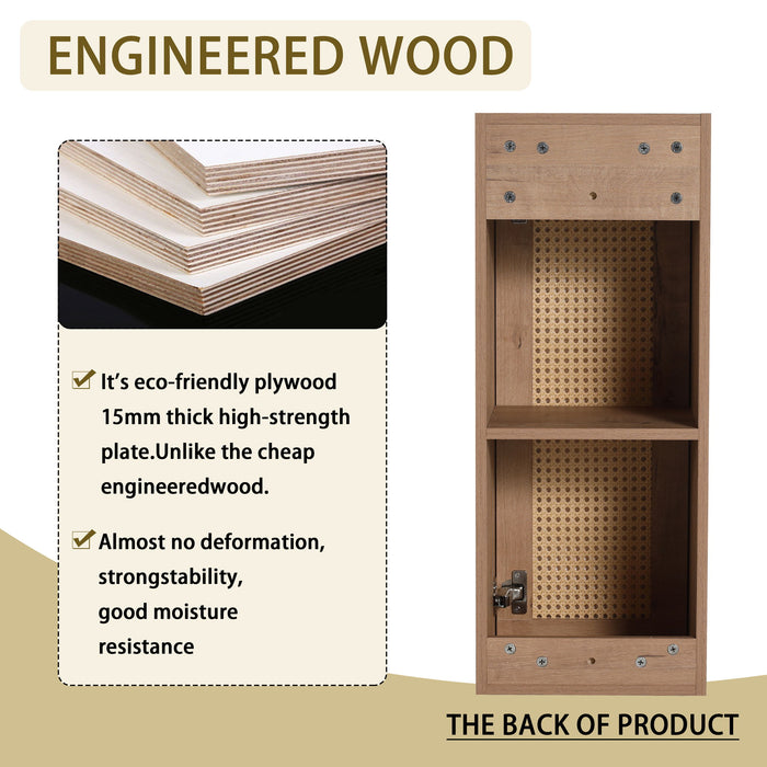 Modern Wall Mounted Bathroom Vanity With Resin Sink And 2 Side Cabinet, Construction - Imitative Oak