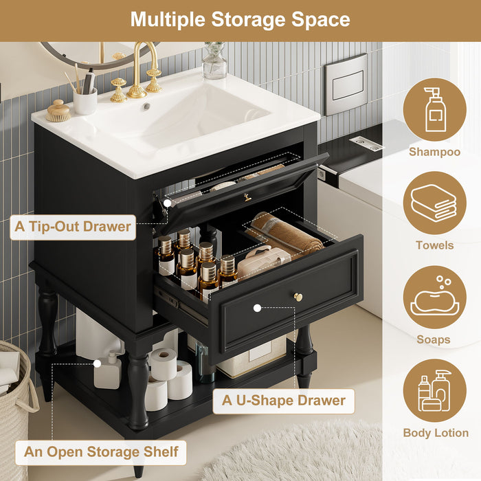 Bathroom Vanity With Sink, 2 Drawers Storage Cabinet, Open Shelf