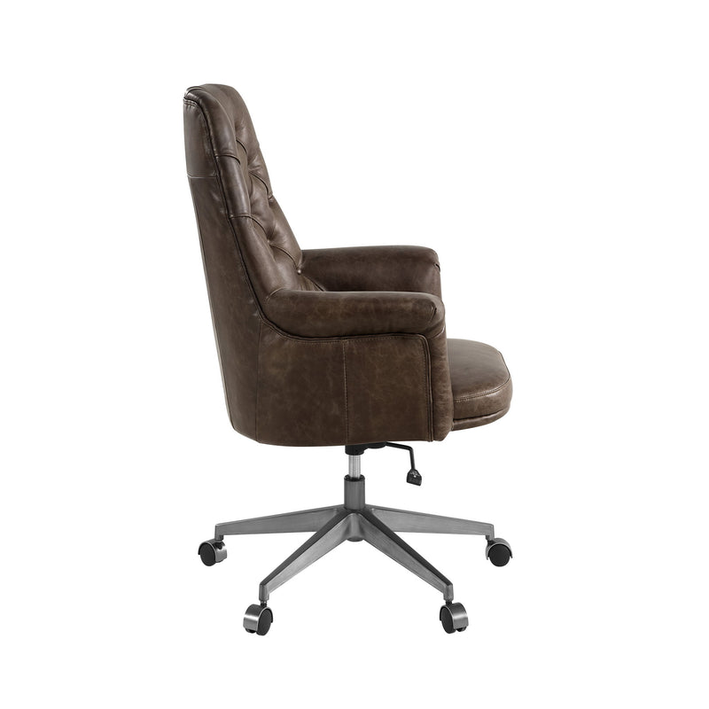 Dasan Dark Brown Top Grain Leather & Iron Swivel Office Chair