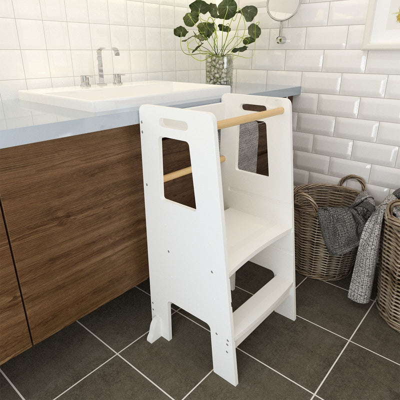 Standing Tower, Child Kitchen Step Stool Toddler, Montessori Stool Adjustable Height - White