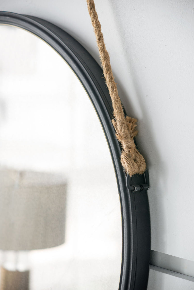 Handsome Cleveland Mirror With Rope Strap Contemporary Design Circle Mirror With Round Metal Frame For Wall Decor