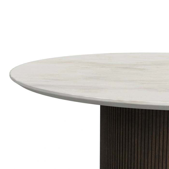 Sylvie 2PC Occasional Table Set with White Faux Marble Top and Base in Dark Brown-Coffee Table & End Table