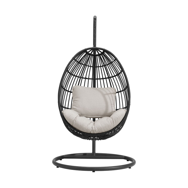 Playa - Swing Egg Chair With Base And Pillar - Dark Gray / Beige