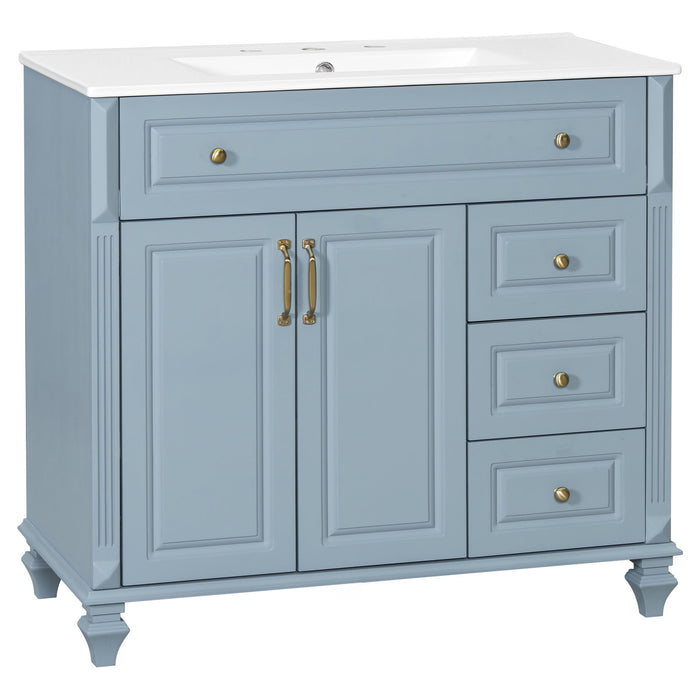 Modern Bathroom Vanity With Sink, 3 Drawers & 2 Doors